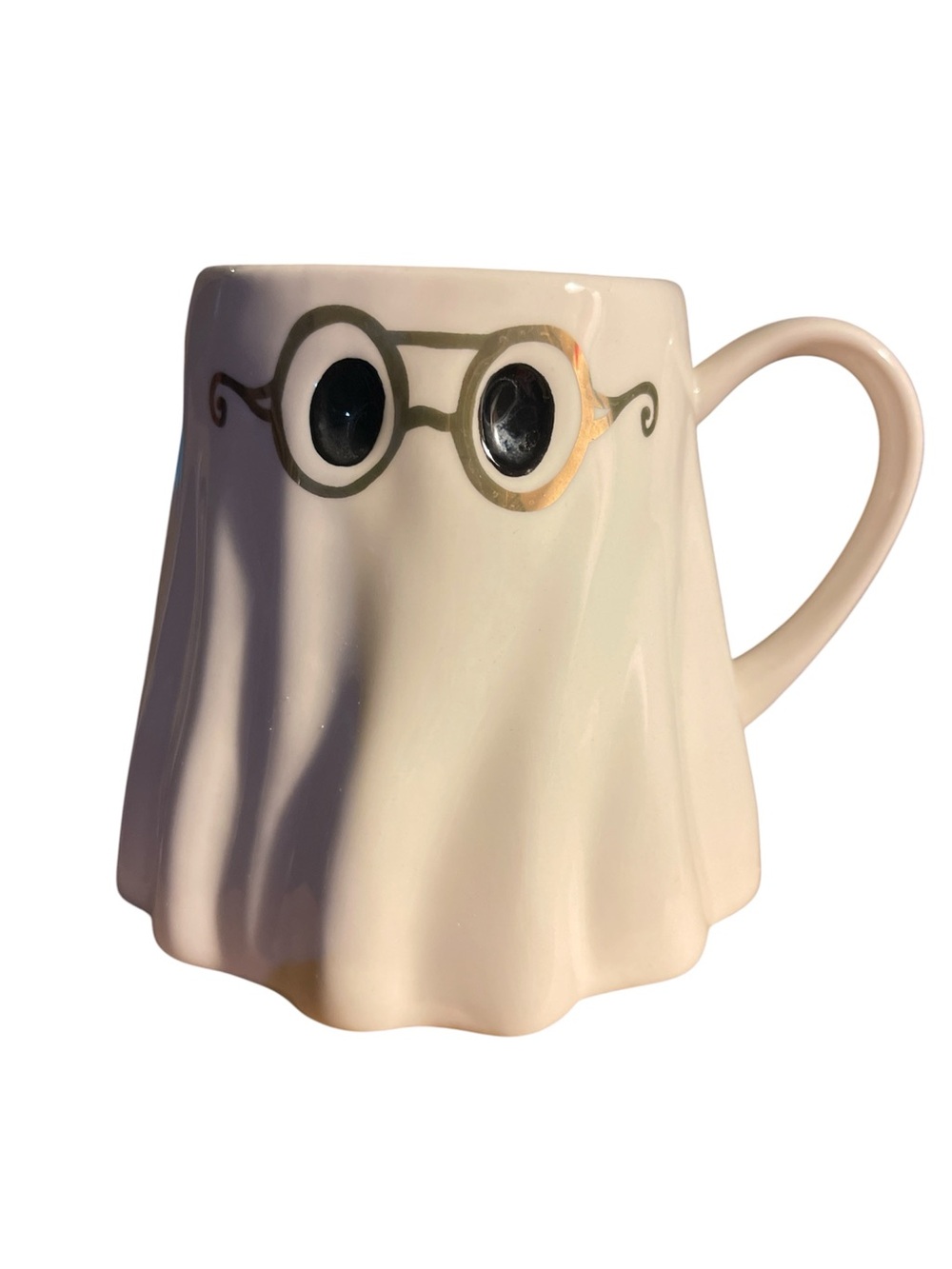 Anthropologie White Ghost Mug with 24K Gold Glasses NIB - Picture 3 of 8